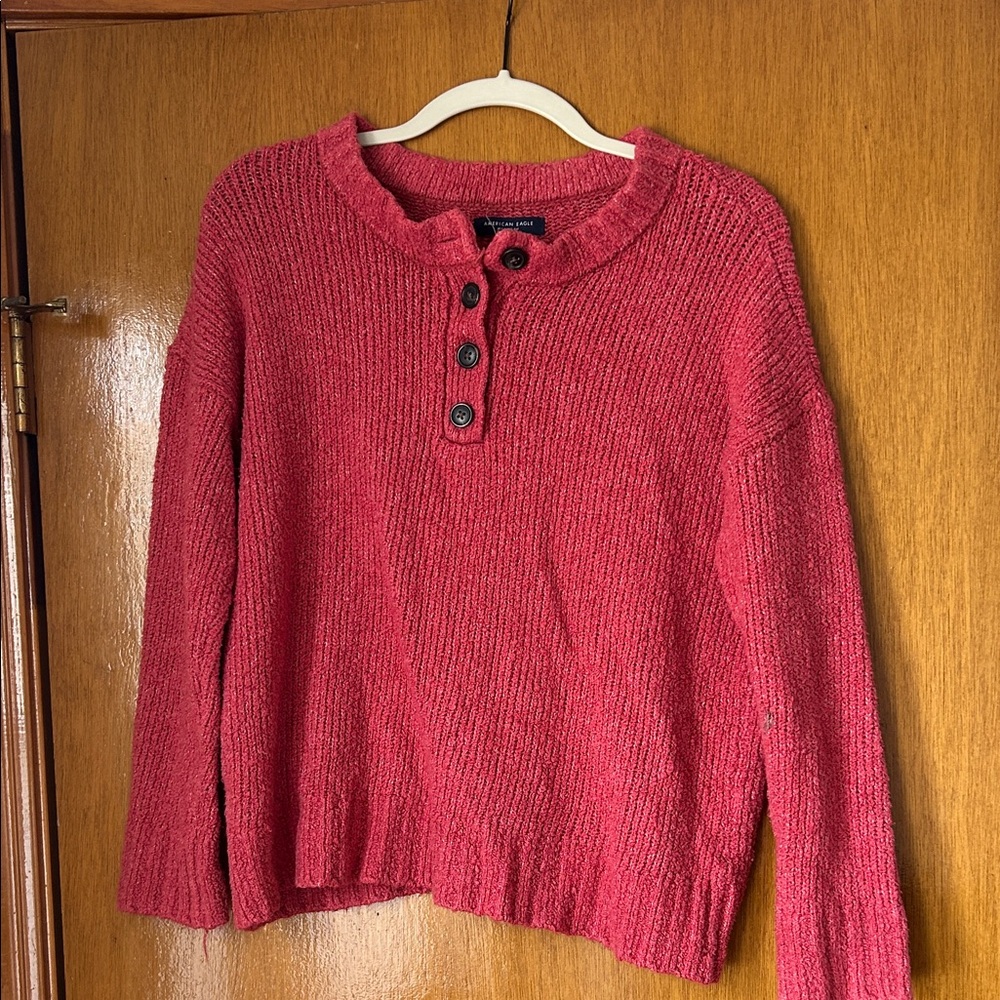 American Eagle Outfitters Red Button-Up Sweater